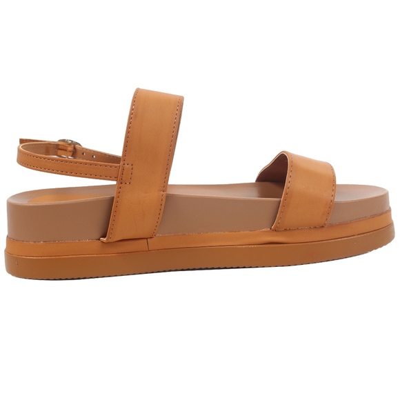 Tan 2 Band Slingback Flatform Sandal - Picture 4 of 7